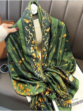 Premium Silk Feeling Green Garden Print Scarf